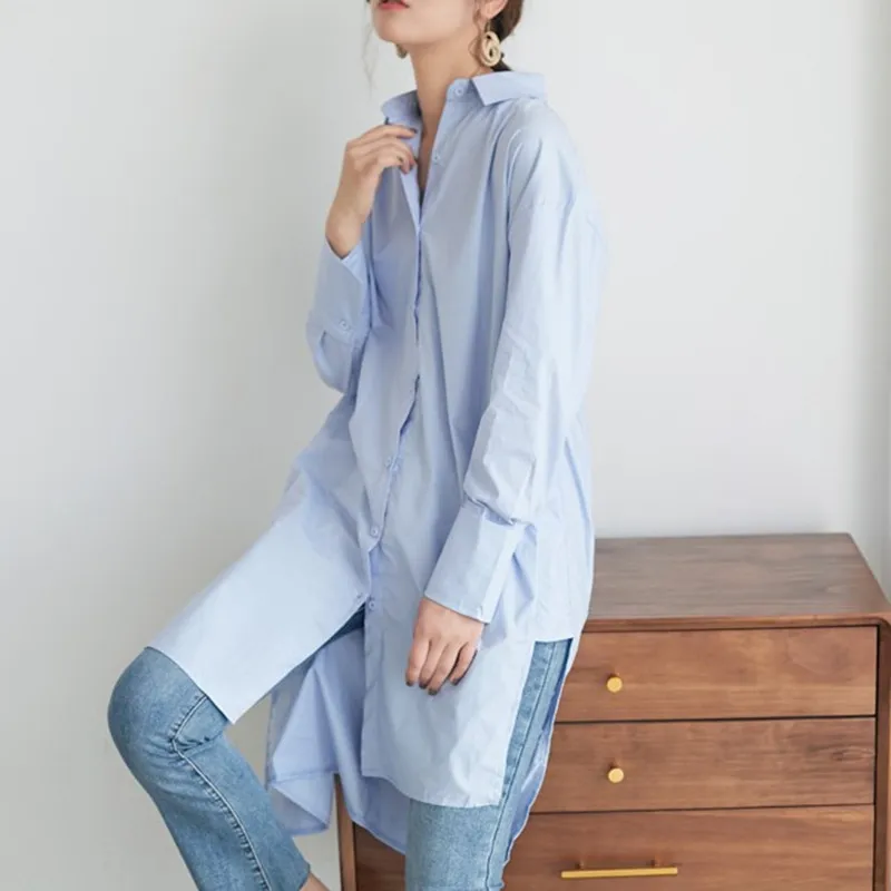 ZAWFL весенние женские длинные рубашки с V образным вырезом и Боковым Разрезом