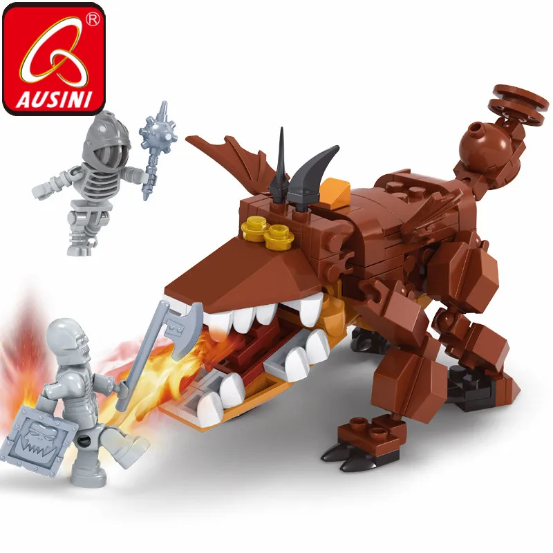 AUSINI коричневый мячик Дракон строительные блоки Скелет Череп мини фигурки