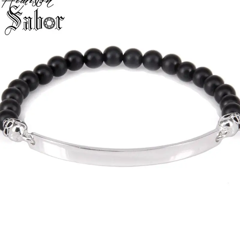 Череп бусина и 6 мм черный обсидиан матовая мост штамп для браслетов Rebel Rock