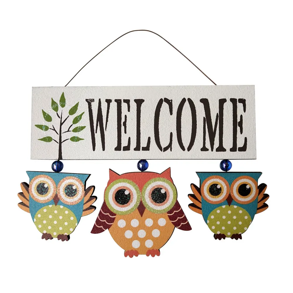 Owls Welcome Sign Wooden Hanging Door for Porch Patio Front Decor Home Garden Decorative Wall Ornament | Дом и сад