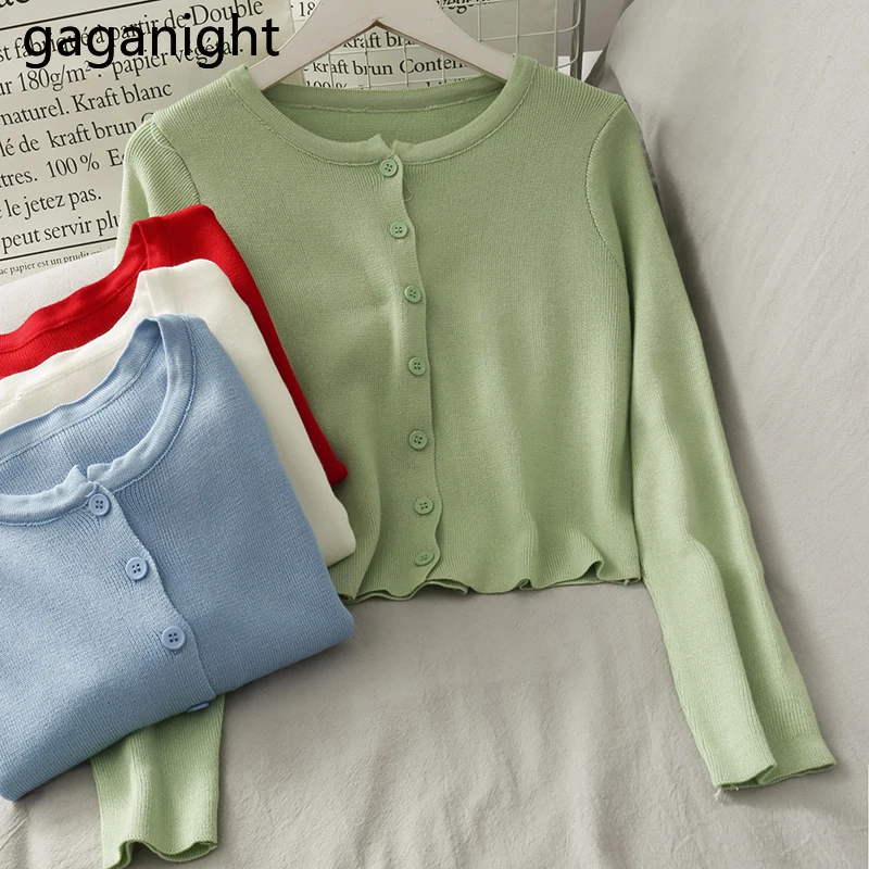 

Gaganight, Женский Укороченный кардиган, весна-осень, Короткие однотонные тонкие кардиганы с длинными рукавами, Прямая поставка