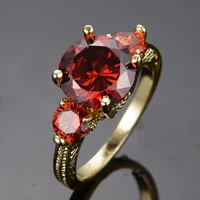 luxury red cz crystal ring jewelry charm women gold plated exquisite wedding ring for women round zircon engagement ring