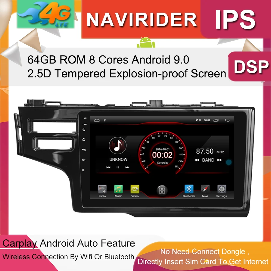 Автомобильный мультимедийный плеер 9 дюймов ips экран монитор gps магнитофон Bluetooth Android 9,0 для HONDA FIT jazz два отверстия Авто Аудио