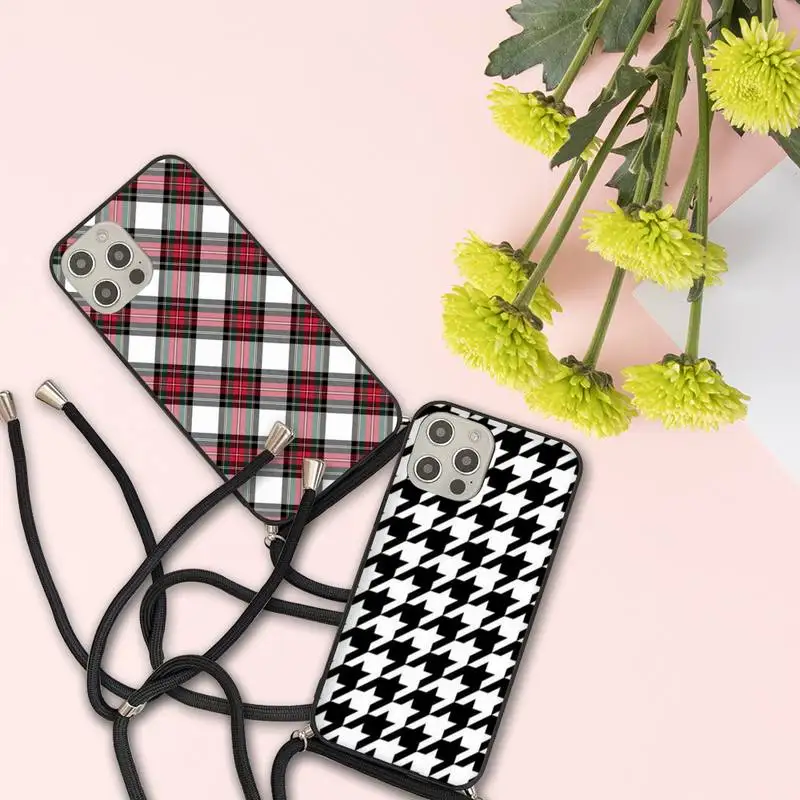 

Plaid stripes artistic luxury Phone Case For iPhone 7 8 11 12 X XS XR MINI Pro Max Plus Strap Cord Chain Lanyard soft