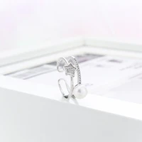 simple s925 silver opening adjustable ring female korean ins style personality freshwater pearl ring female