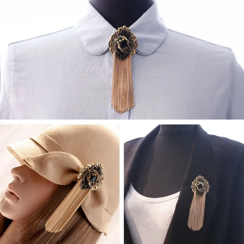 

Baroque Court Retro Brooches for Men Women Couples Tassel Chain Collar Pin Brooch Luxury Jewelry Suit Lapel Pin Hat Pins Gifts