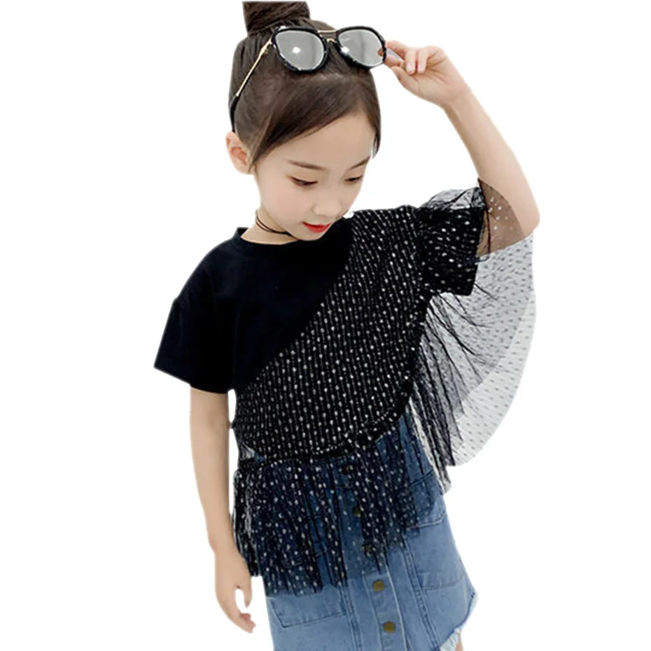 Футболки для девочек футболка в горошек Лоскутная детская Подростковая одежда