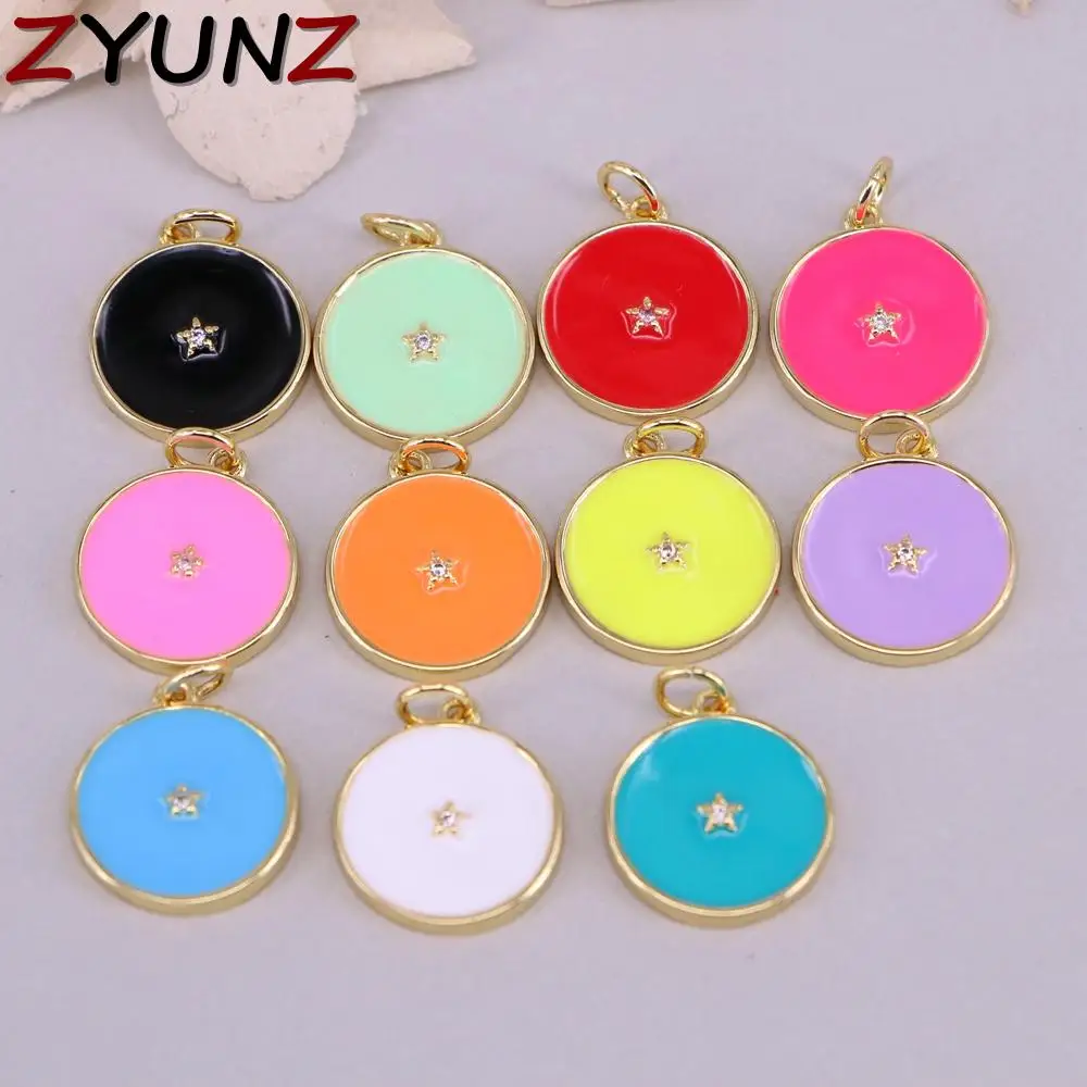 

10 шт., изысканное эмалированное мини-украшение с фианитами в виде звезды, ожерелье, женская подвеска для изготовления ювелирных изделий, изящный ошейник, круглые подвески