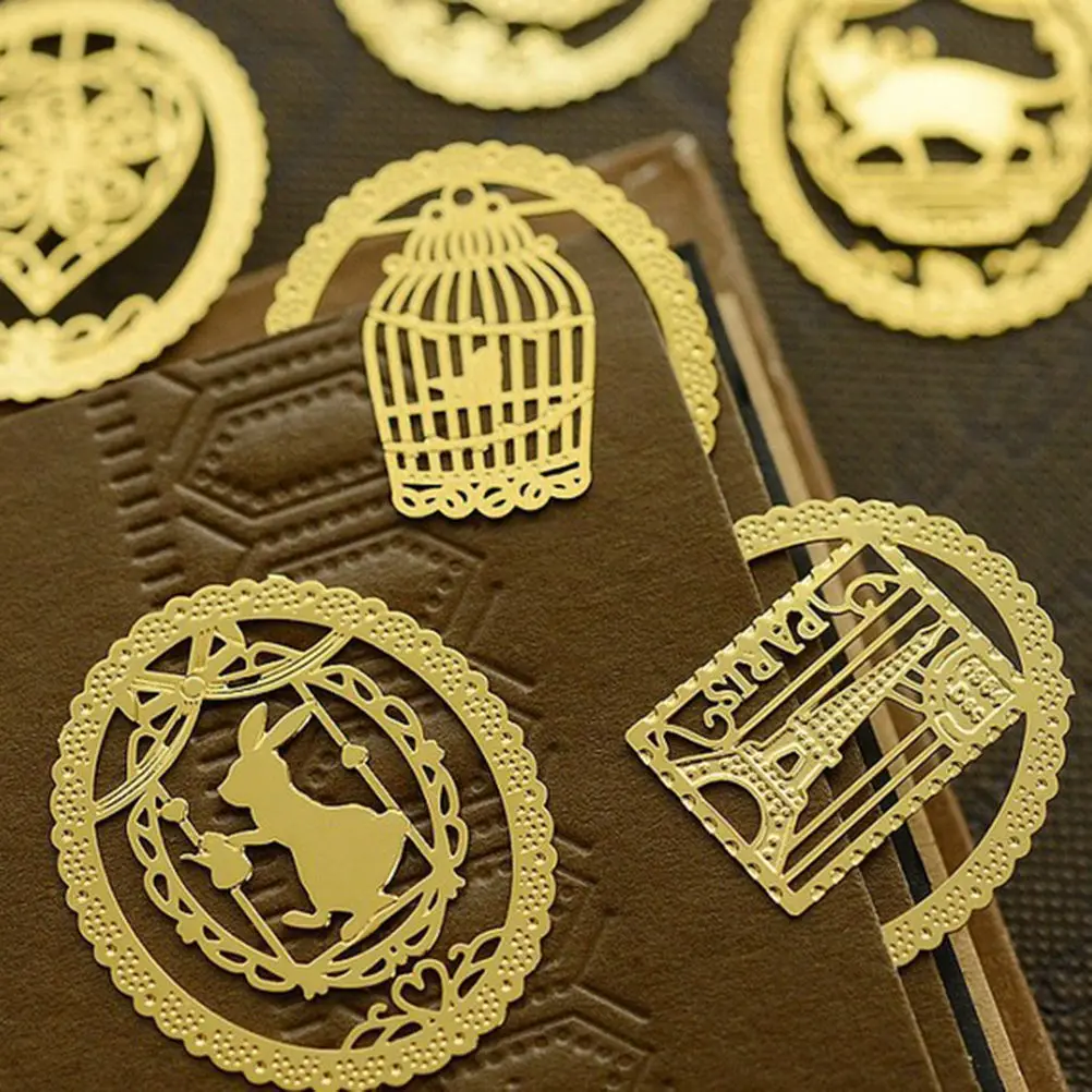 

New Lace Cutout Gold Metal Cute Students Page Clip Bookmarks for Reading Gift-birdcage