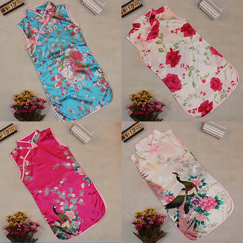 Китайское платье для маленьких девочек без рукавов в стиле Ципао одежда нового