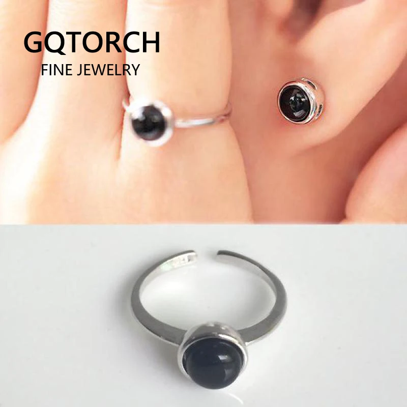 Настоящее чистое 100% 925 пробы серебряные кольца для женщин с черным камнем