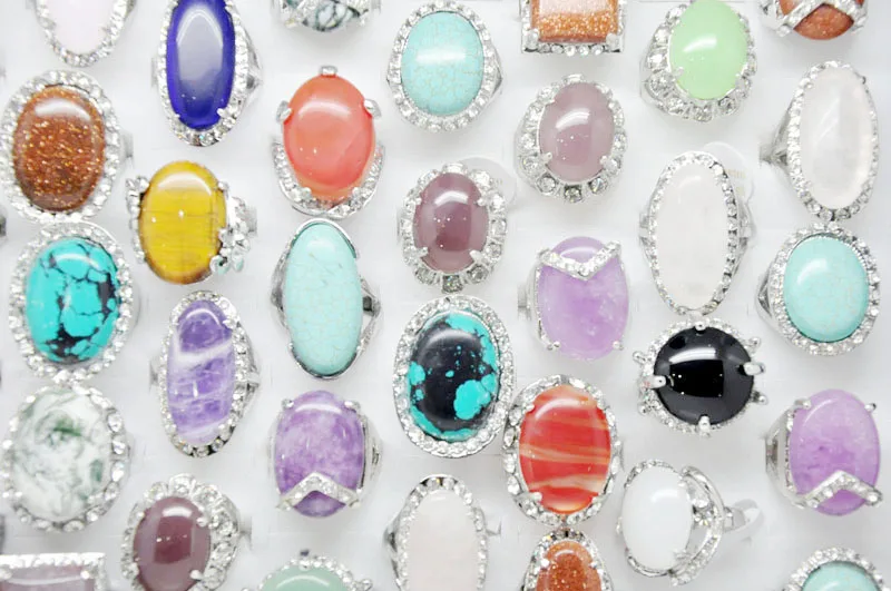 

20 шт./лот смешанные партии женские мужские кольца геометрические красочные кольца из натурального камня оптовая продажа ювелирных изделий ...