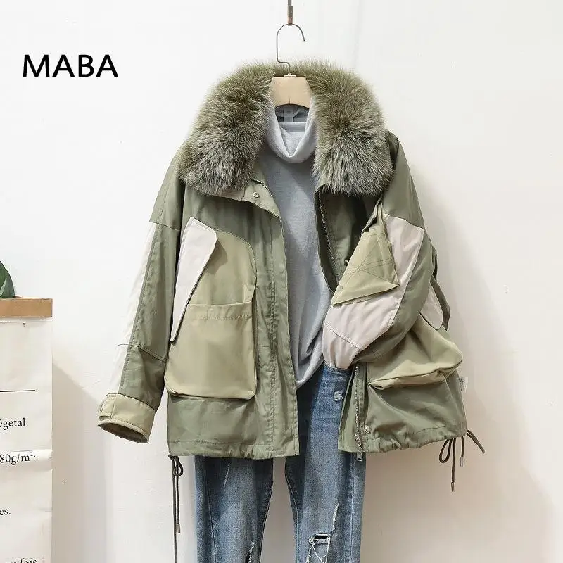 

Women Detachable Liner White Duck Down Zipper Winter Clothing Real Fur Collar Drawstring Down Jackets Green Down Parkas 2021