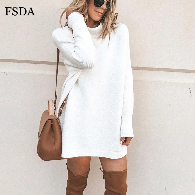 FSDA Водолазка с длинным рукавом Женские мини платья однотонные повседневные 2019