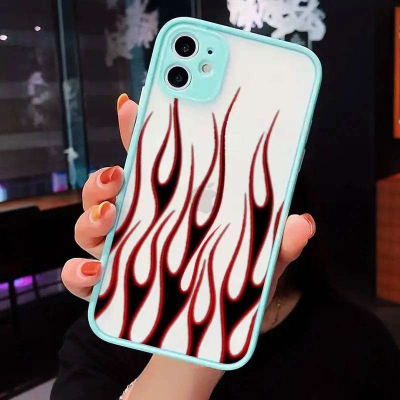 

Fashion Red Flames Fitted Phone Case Matte Transparent for iPhone 7 8 11 12 s mini pro X XS XR MAX Plus cover funda