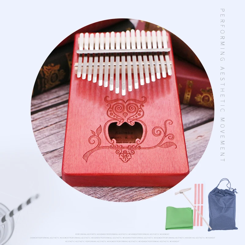 Kalimba 17 клавишное пианино с милой совой из массива дерева красного калимба