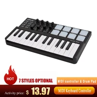 hot worlde panda midi keyboard midi controller drum pad mini 25 key ultra portable usb midi keyboard controller led 7 styles
