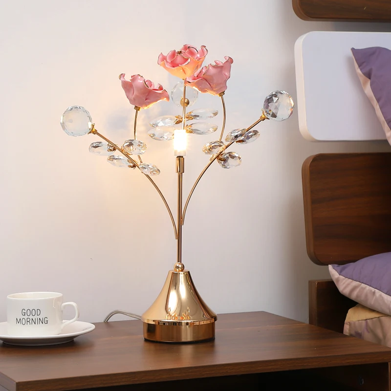 

Modern Luxury Wedding Parlor Sofa Tea Table Creative Wedding Room Bedroom Head of Bed Ceramic Crystal Table Lamp Decor