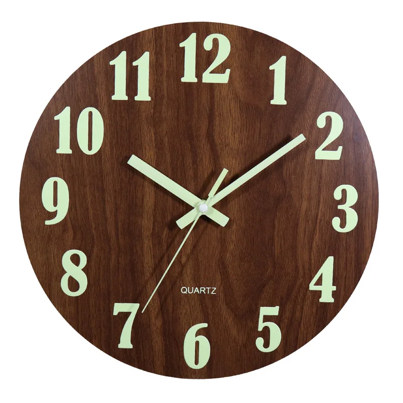 

New Luminous Wall Clock,12 Inch Wooden Silent Non-Ticking Kitchen WallClocks With Night Lights For Indoor/Outdoor Living Room