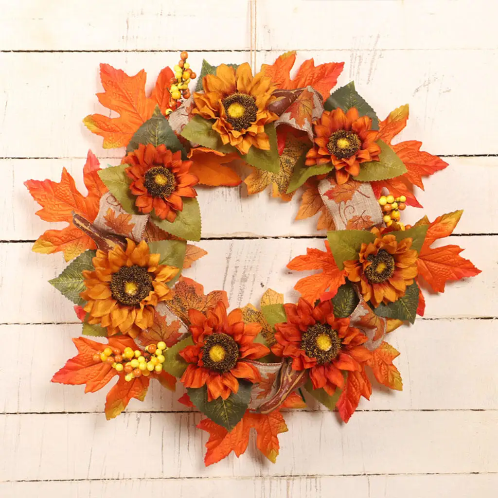 

Fall Wreath 17.7 Inch Pumpkin Maple Leaf Autumn Harvest for Door Home Decor