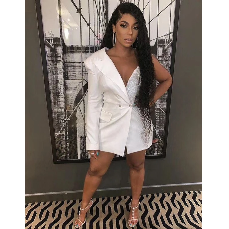 Новое Стильное шикарное блестящее белое платье на одно плечо наряд для вечеринки