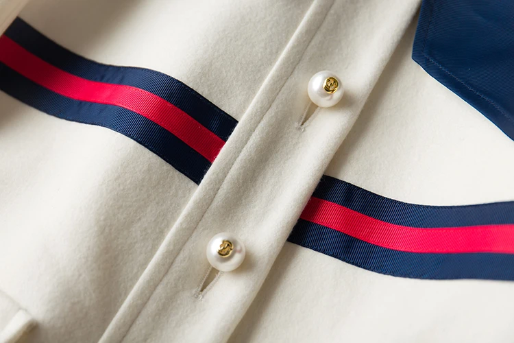 

Europe United States 2020 Fashion Autumn Winter Bow Knot Pearl Buckle Cashmere Coat Single Breasted Preppy Style Coat Toyouth