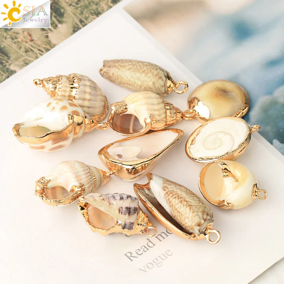 CSJA подвески из натуральной ракушки в ассортименте золотого цвета с одним