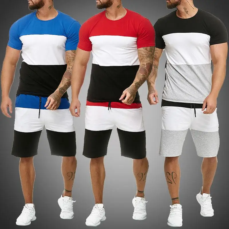 

Men's Sets Mens 2 Piece Outfit Jogger Set Stripe Print Sweatsuits Casual Shorts Set Summer Fashion Clothing Male Short Tracksuit