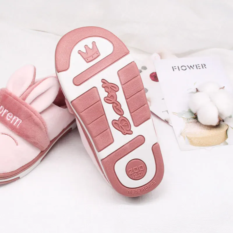 Детские домашние зимние тапочки Детская Хлопковая обувь с кроличьим мехом для