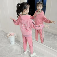toddler kids sports fall suit for girls kpop tracksuit teenager velvet warm youth sweatsuit spring autumn children clothing set