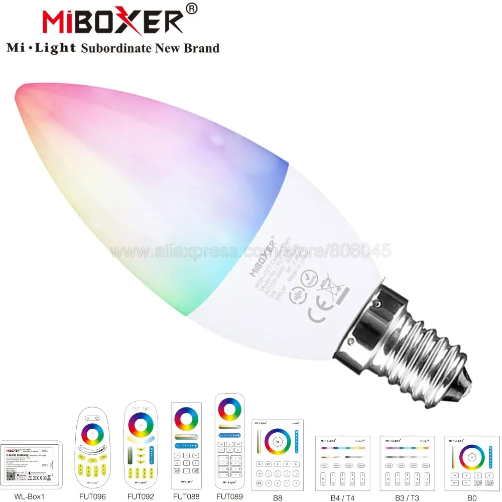 MiBoxer Dimmable 4W E14 RGB + CCT (2700 6500K) умный WiFi светодиодный светильник FUT108 2 4G RF беспроводной