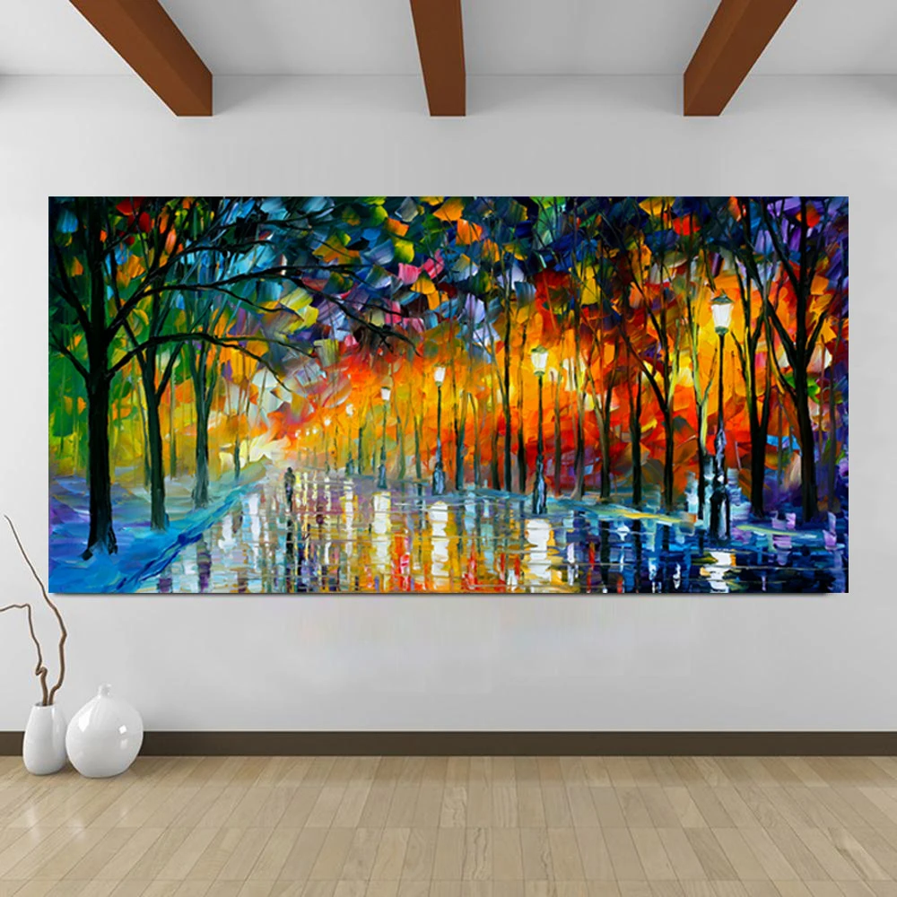 

Single Abstract Night View Lighting Landscape Street Canvas Mural Decoration Hand-Painted Oil Painting Living Room
