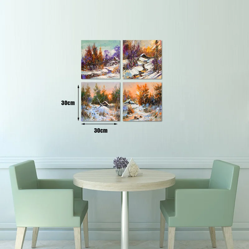 

4 Pieces Canvas Posters and Prints Bedroom Chalet Snow Scene Print Home Decor Poster Oil Painting for Room Decoration