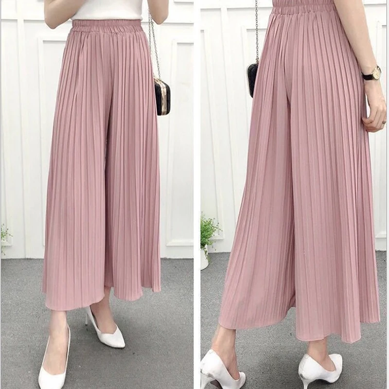 

New 2021 Korean Women Wide Leg Pants Loose High Waist Solid Pants Casual Vertical Soft Pleated Pant Trousers Femme