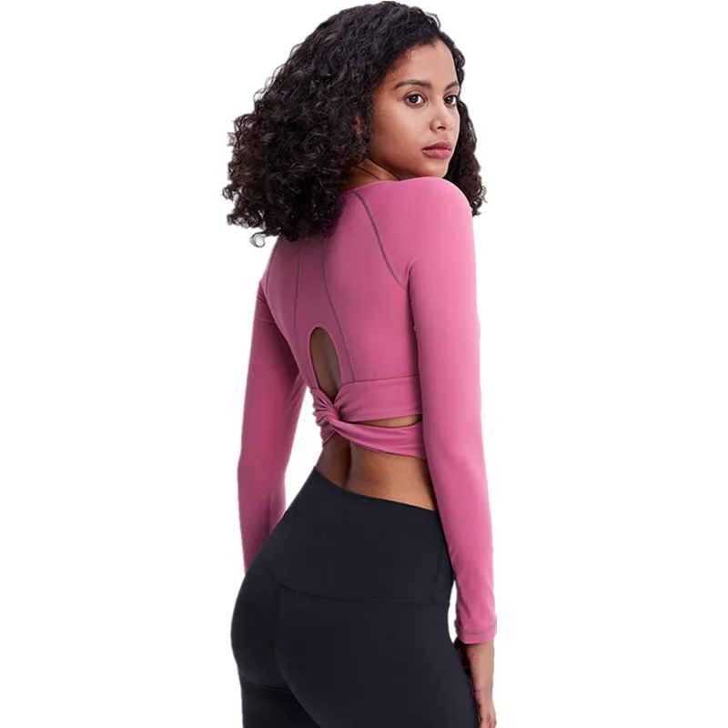 

Футболка женская с вырезами на спине, пикантный Быстросохнущий Топ для йоги, Спортивная Съемная футболка с длинным рукавом и дырками для бо...