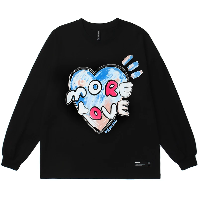 

Men Hip Hop Oversize T Shirt Graffiti Heart Letter Printed 2021 Harajuku Streetwear Tshirt Spring Long Sleeve Cotton Tops Tees
