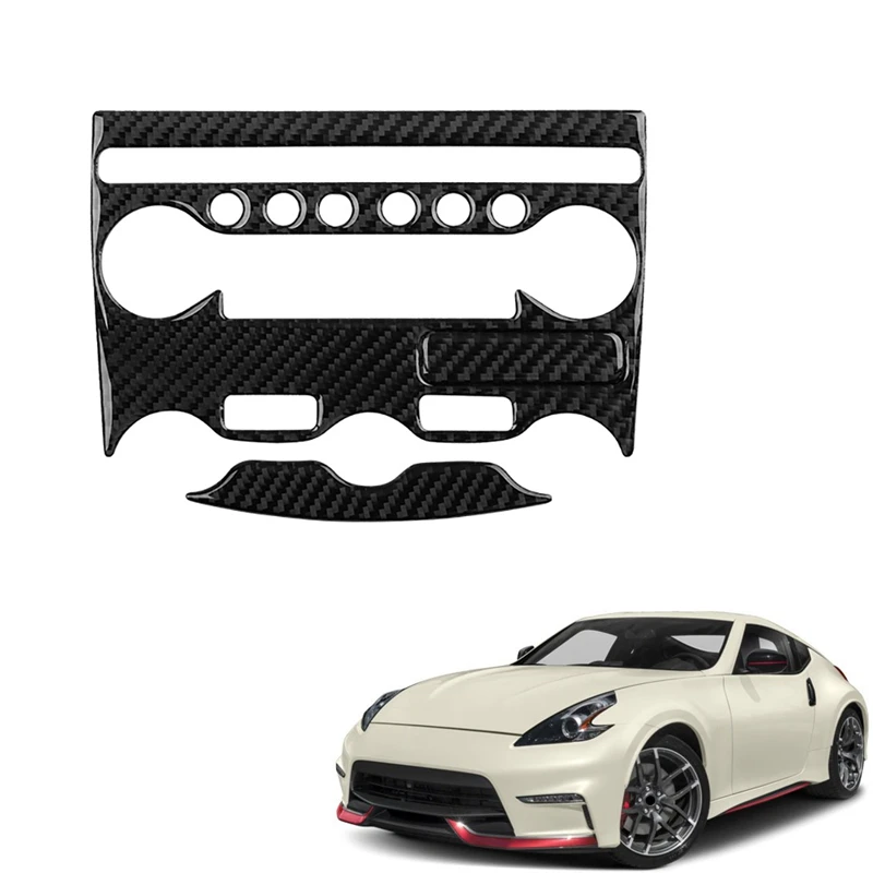 

2Pcs Car Carbon Fiber Interior Console Air Condition Multimedia Adjust Panel Cover Trim for Nissan 370Z 2009-2020