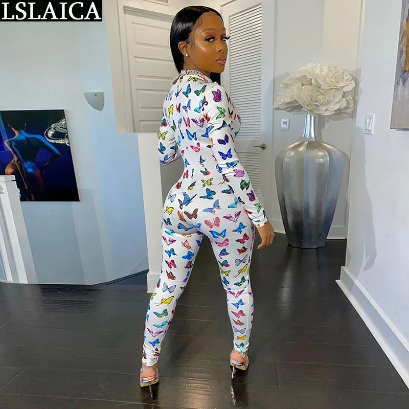 Элегантный женский боди с принтом бабочки тонкий повседневный комбинезон