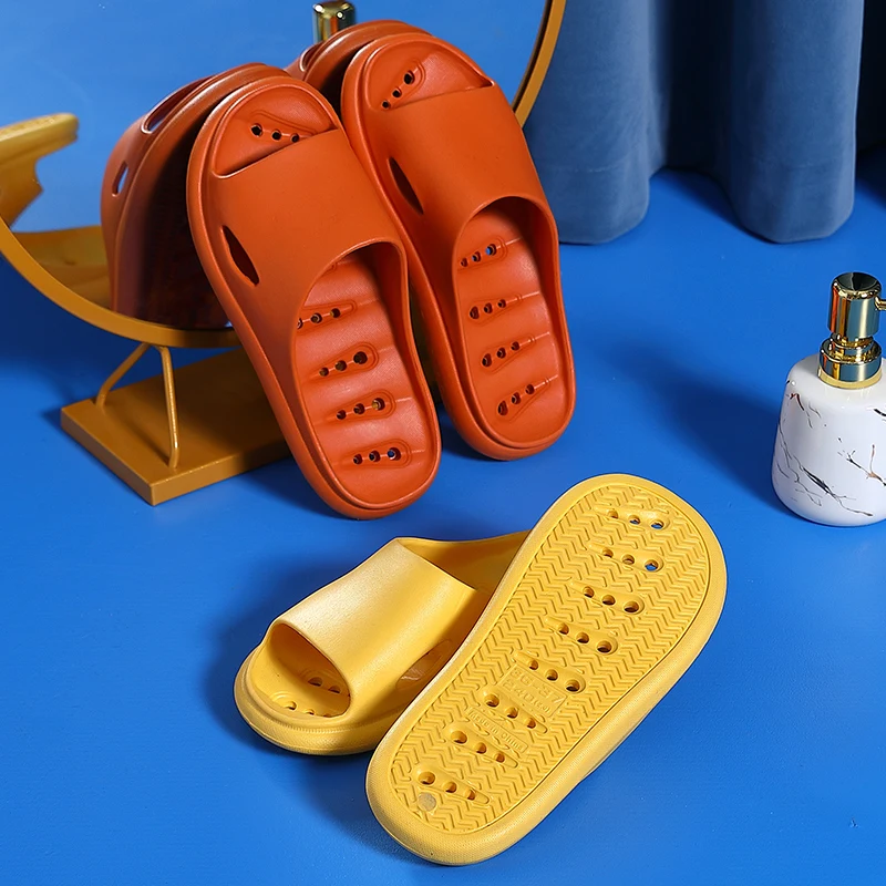 

Deodorant Breathable Beach Bathroom Slippers Women Flip Flops Thick Soft Sole Hollow Out EVA Slides Shoes Couple Slippers