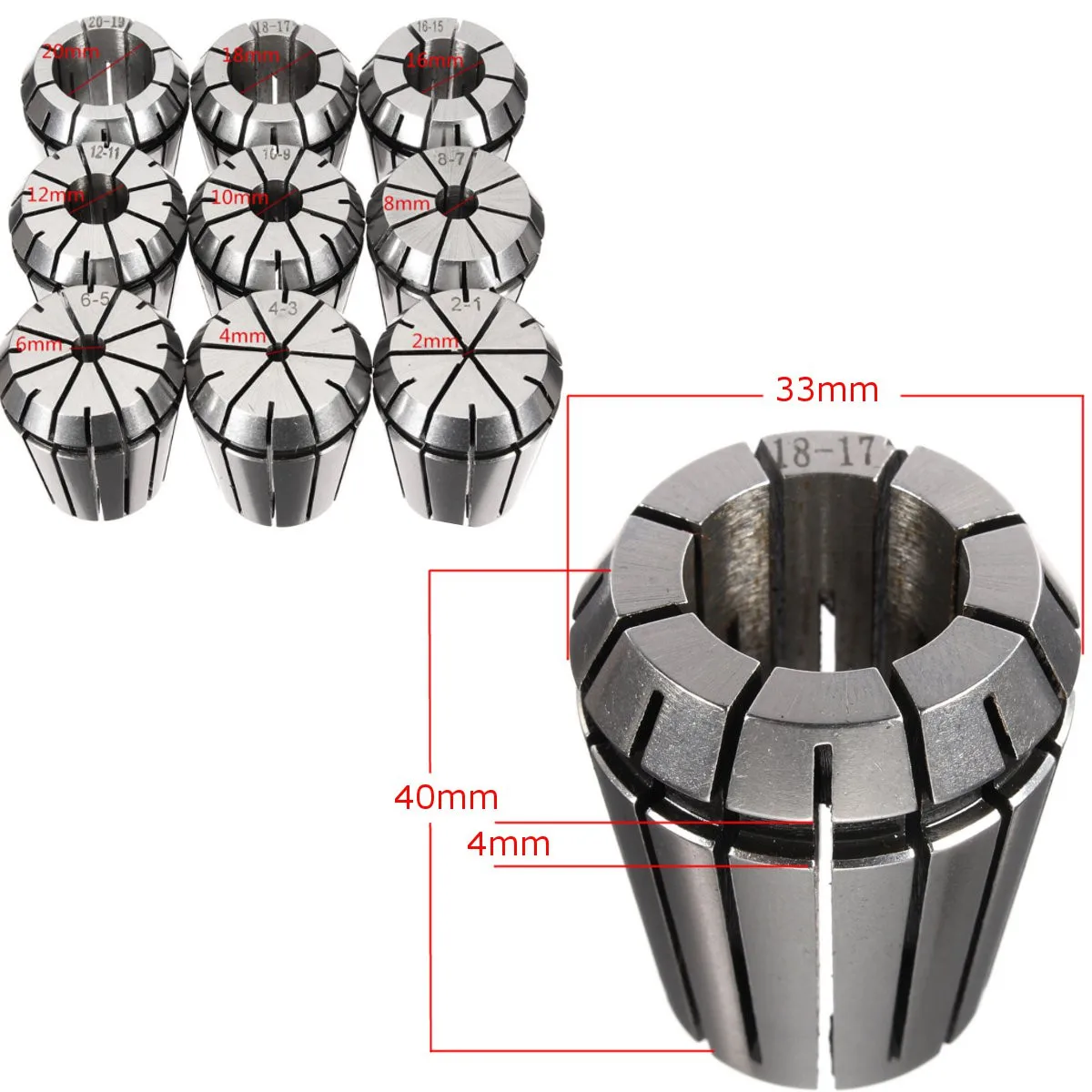 

Пружинная Цанга ER32, 2/4/6/8/10/12/16/18/20 мм, 9 шт.