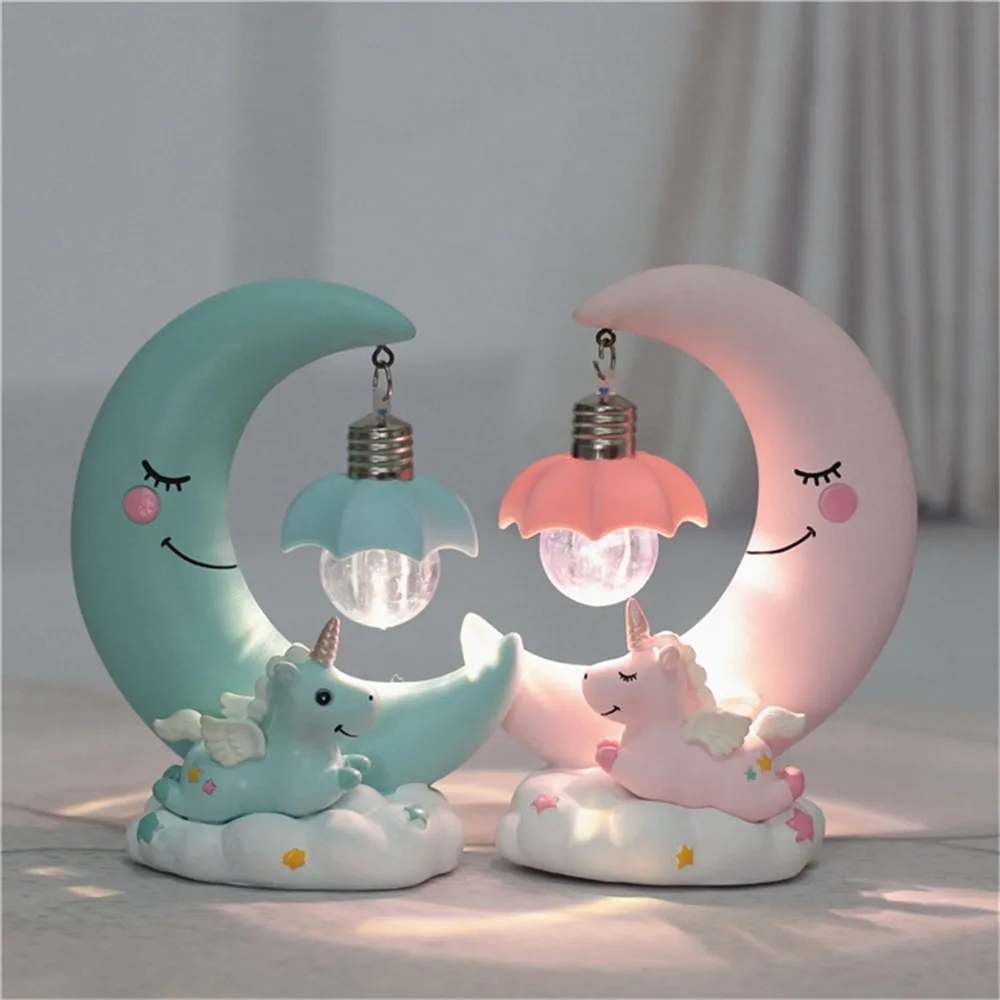 

LED Night Light Unicorn Moon Resin Cartoon Night Lamp Luminaria Romantic Bedroom Decor Night Lamp Baby Kids Birthday Xmas Gift