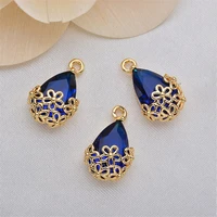 creative gold color plated brass crystal waterdrop charms for diy necklace bracelet pendant earrings jewelry making accessories