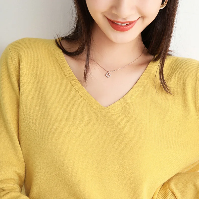

Women's autumn and winter sweaters solid color V-neck knitted bottoming shirt women's inner slimming slimming long-sleeved tops