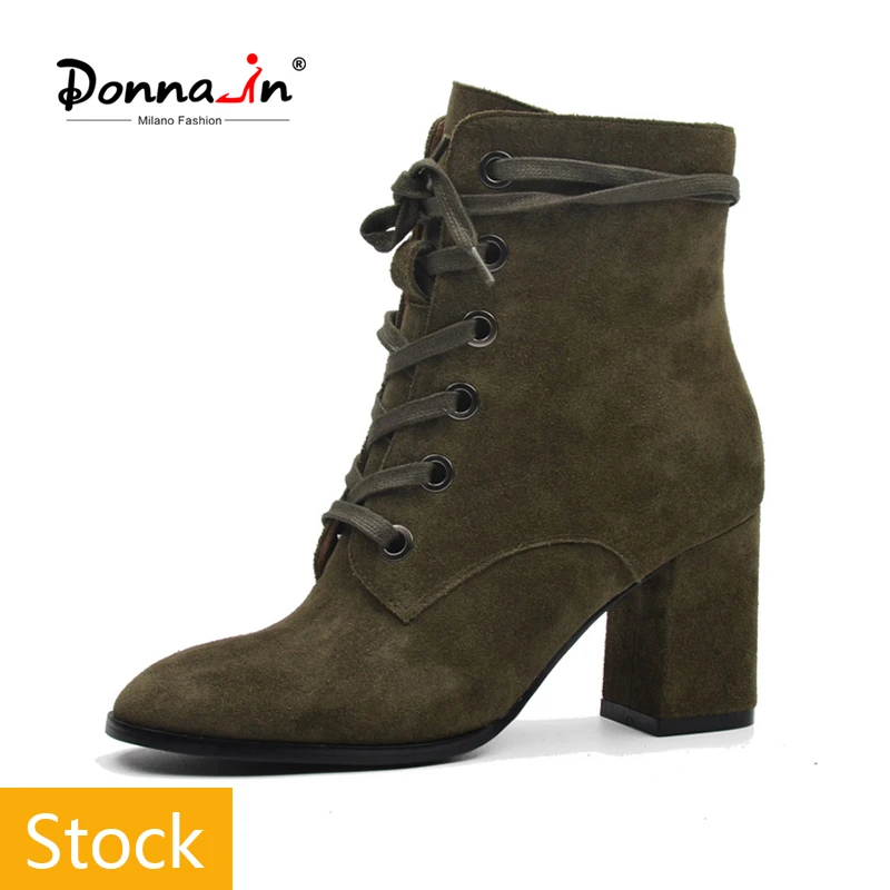 Donna in/женские ботинки на шнуровке из натуральной замши толстом высоком каблуке