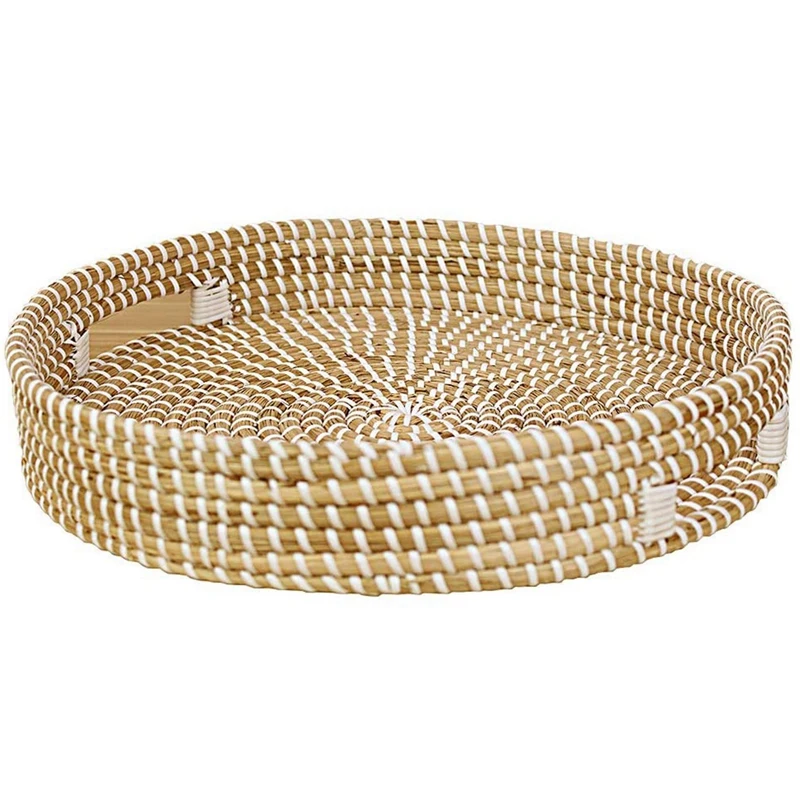 

Натуральная Рабочая корзина, Круглый сервировочный поднос с ручками, поднос для журнального столика, для фруктов, чая