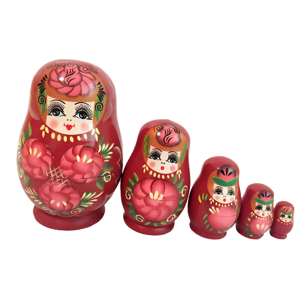 Набор из 5 красных деревянных кукол матрешек русская кукла детский подарок|Куклы|