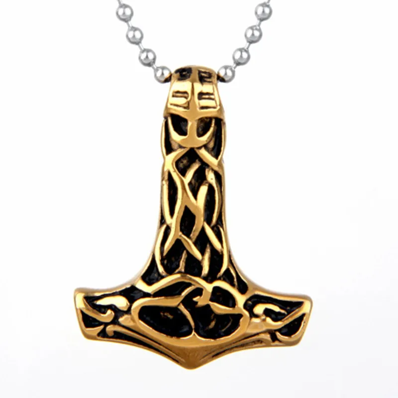 

Мужской Молот Тора из нержавеющей стали 316L, с позолотой, цепочка с подвеской байкер