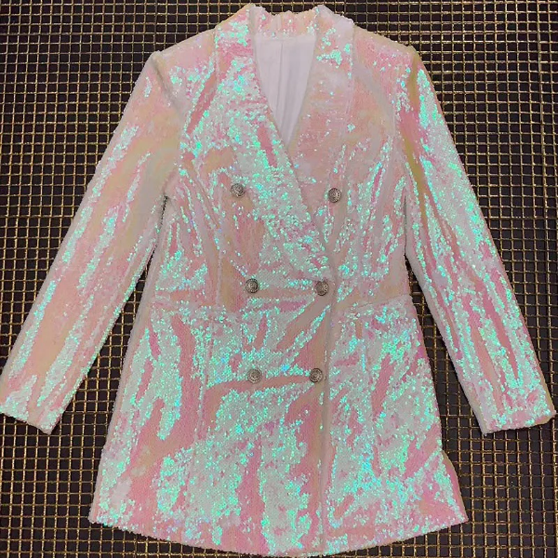 Pink Babatique/ модное сексуальное платье с длинным рукавом, v-образным вырезом, блестками, двубортный дизайн, летнее платье, женский костюм, вечерние платья - Цвет: Pink