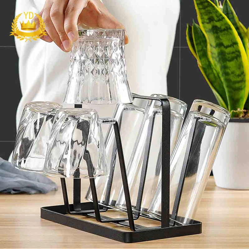 

1Pcs Iron Cup Holder with 6 U-shaped Hooks Mug Holder Glass Cup Rack Tea Anti-Rust Coated Steel Display Stand Kitchen Storage