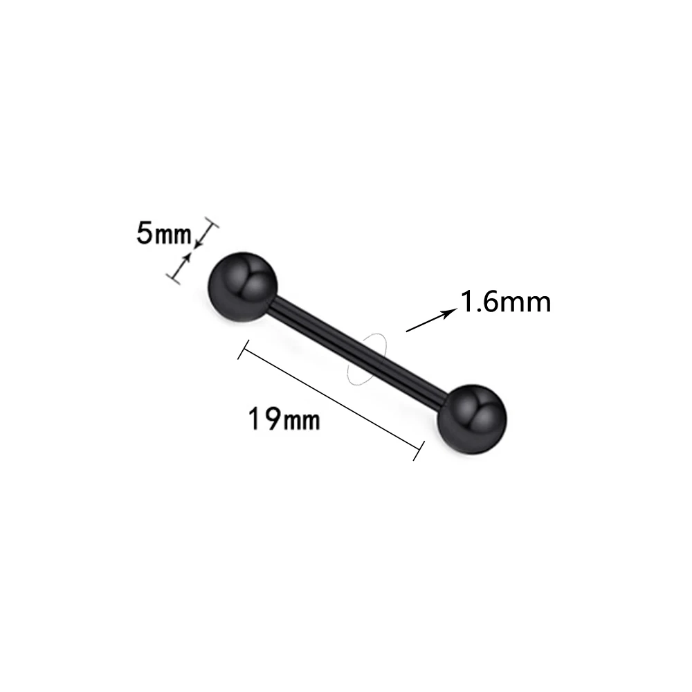 Black 1.6-19-5mm Пирсинг языка, Oreja,, 2 шт., титановые языковые кольца, Промышленные Штанги, хрящи, серьги, ушные утяжелители, ювелирные изделия для тела - Окраска металла: Black 1.6-19-5mm